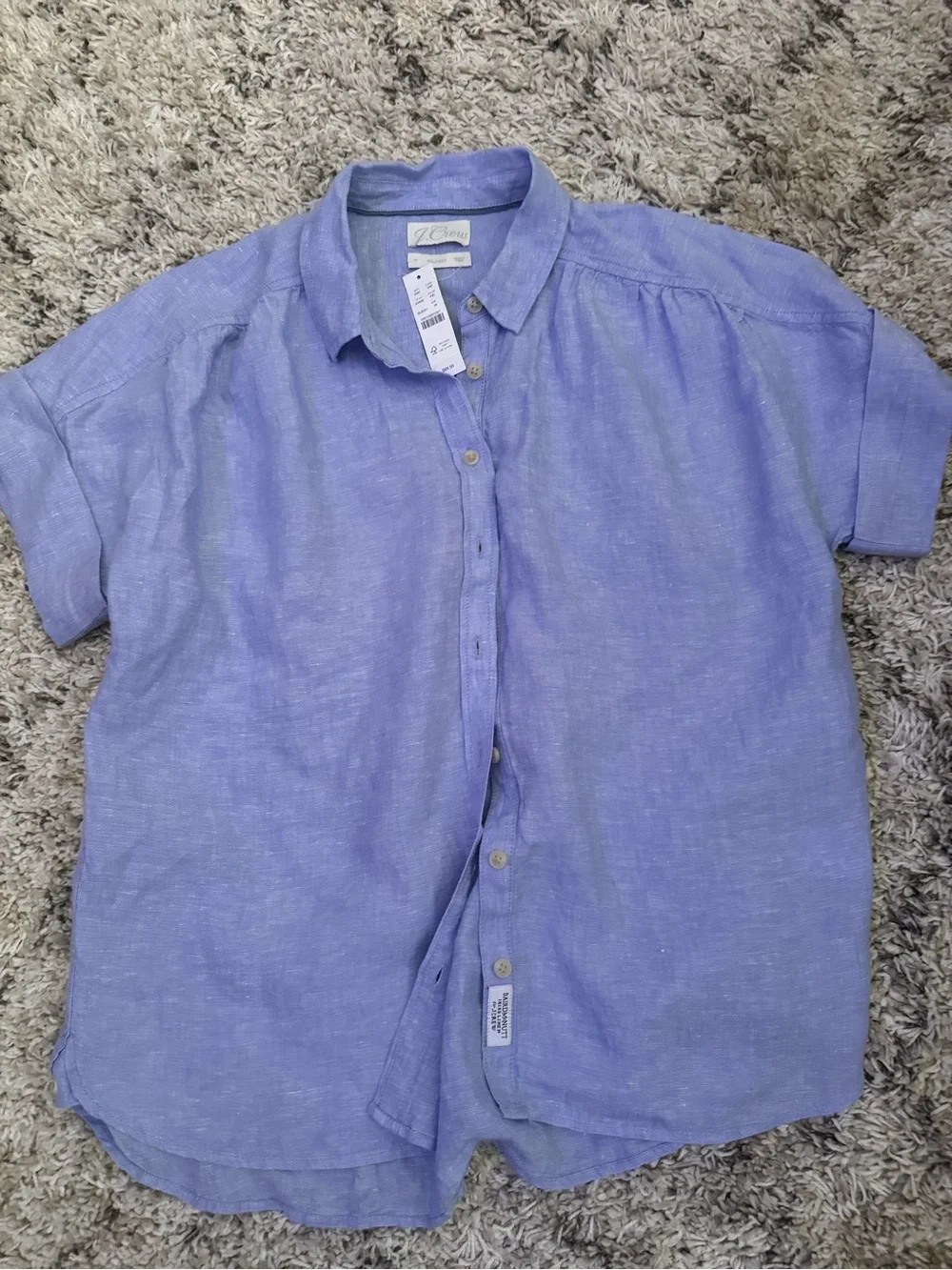 J. Crew oxford blue Button-Front Short Sleeve Linen Shirt
